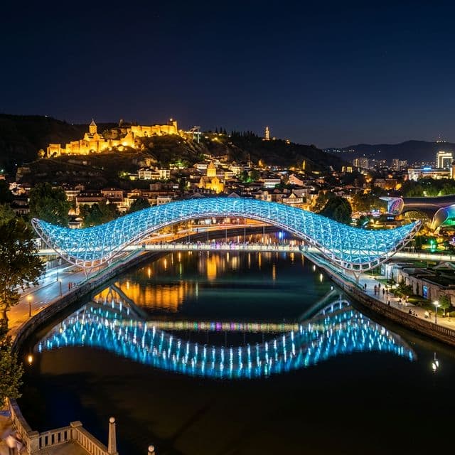 Tbilisi Bridge of Peace at Night